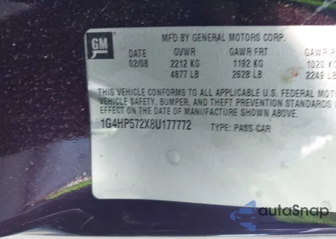 2008 Buick Lucerne Cx z USA, uszkodzony, nr VIN 1G4HP572X8U177772